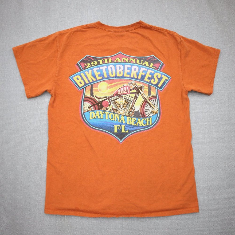2021 Biketoberfest Daytona Beach FL Orange Graphic T Tee Shirt Size L Large